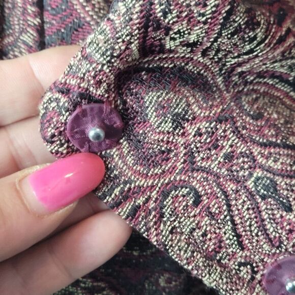 Vintage 8P Petite Womens Tapestry Skirt Set Burgundy Gold Medallion Jacquard - Picture 9 of 16